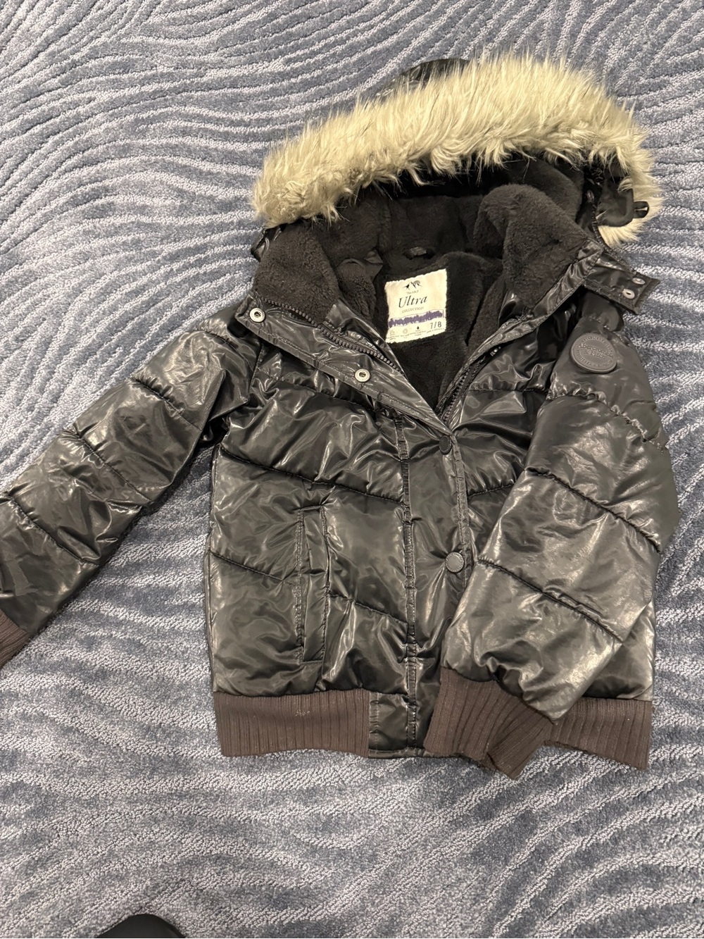 Abercrombie kids girls black coat with grey fur